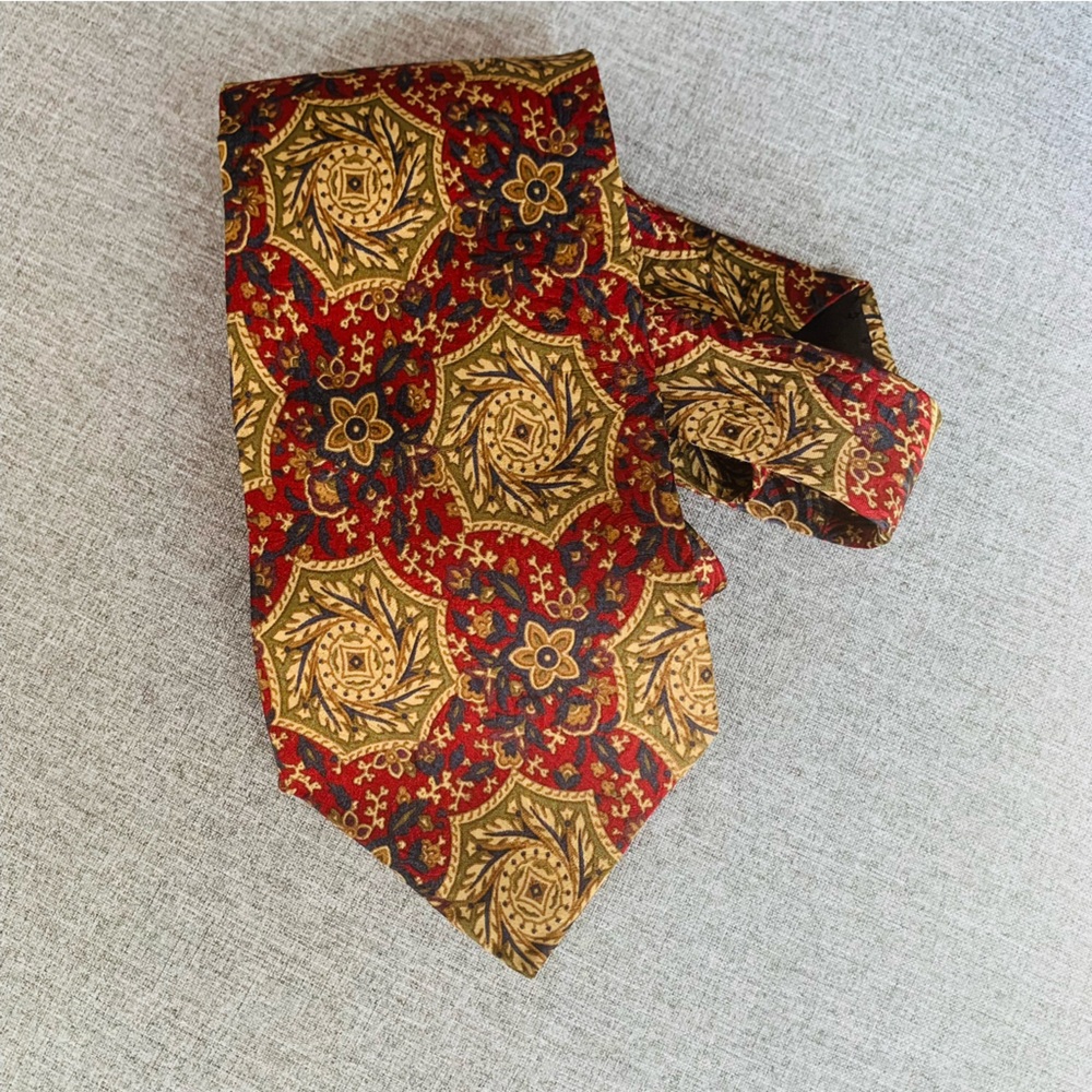 100% Silk Tie Necktie Villa Bugatti Blue Red Gold Abstract Floral Formal Offic